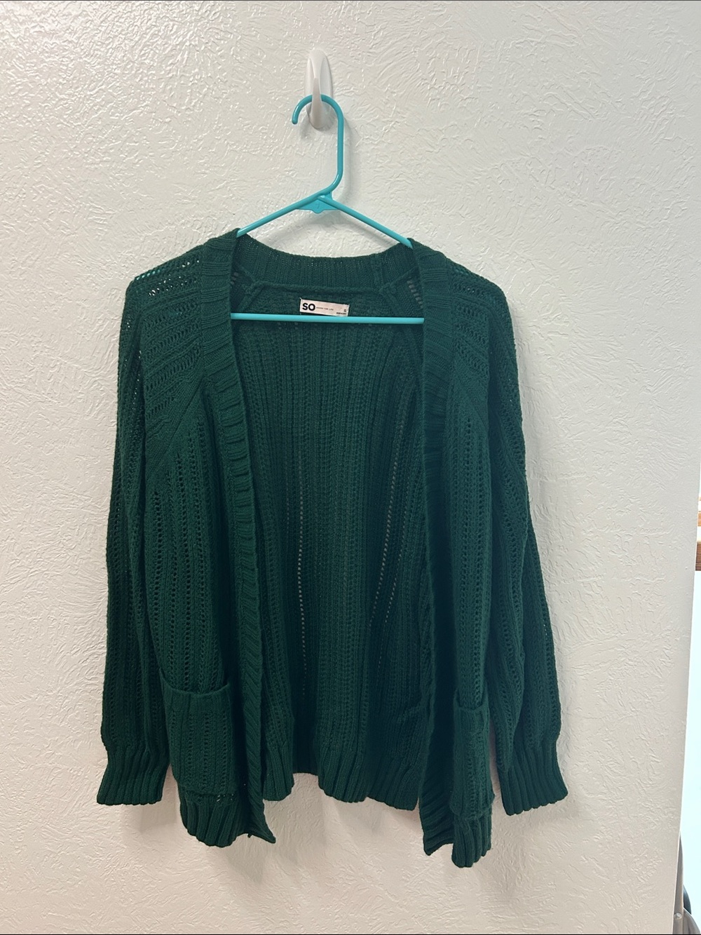 SO Forest Green Open-Knit Women's Cardigan